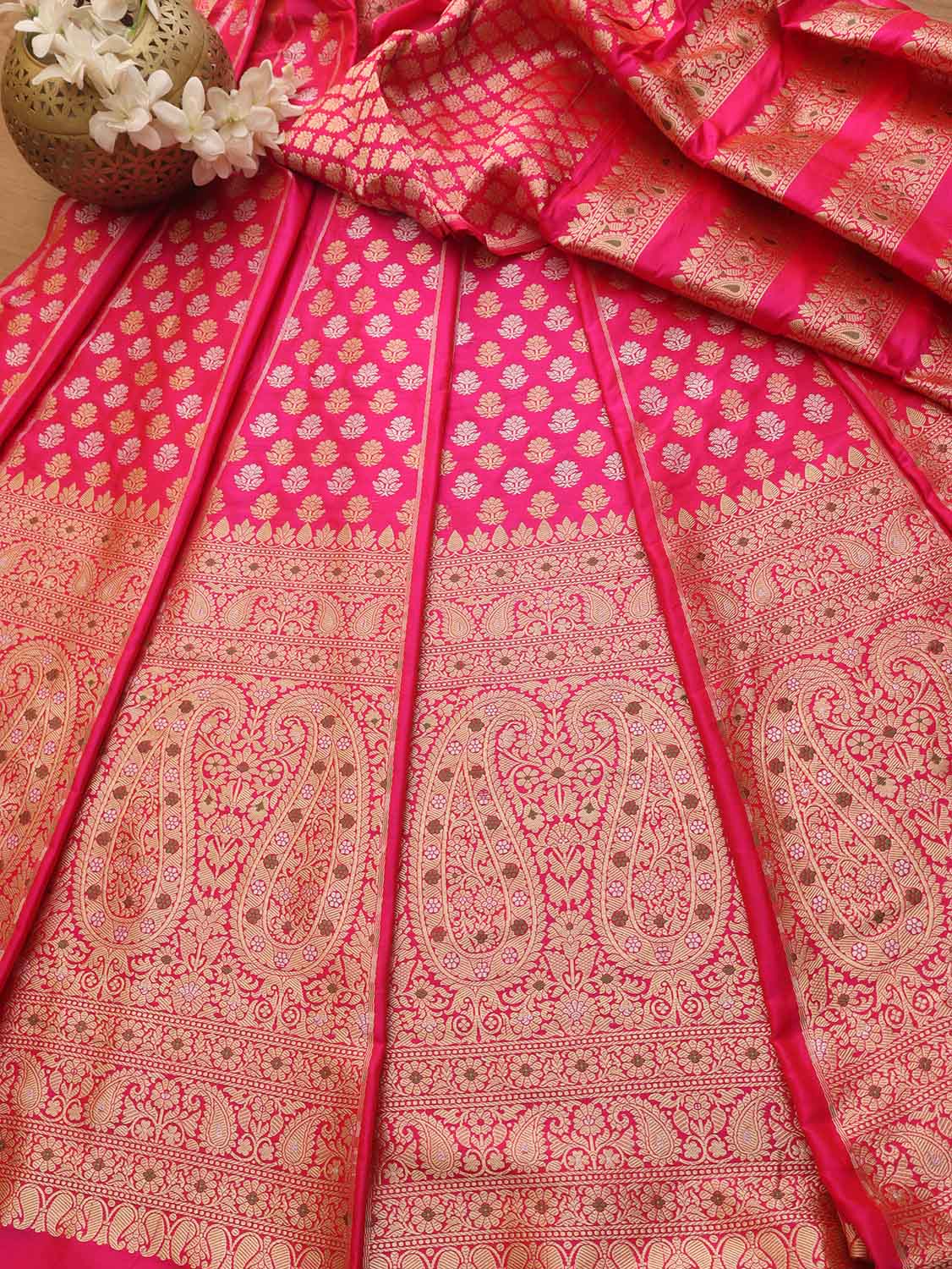 Unstitched Pink Banarasi Katan Silk Lehenga Set - Exquisite Design for a Timeless Look - Luxurion World