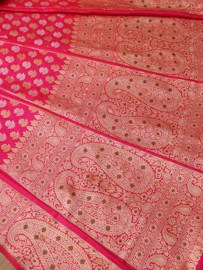 Unstitched Pink Banarasi Katan Silk Lehenga Set - Exquisite Design for a Timeless Look - Luxurion World