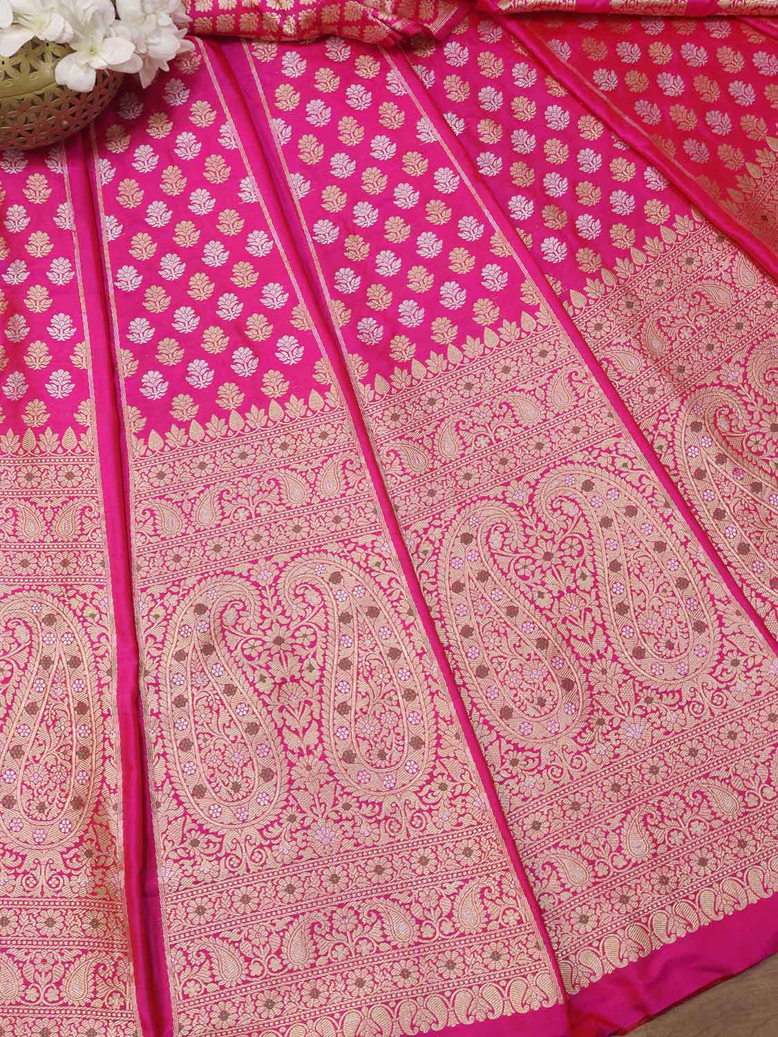 Unstitched Pink Banarasi Katan Silk Lehenga Set - Exquisite Design for a Timeless Look - Luxurion World