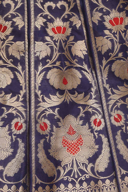 Purple Banarasi Pure Katan Silk Unstitched Lehenga Set - Luxurion World