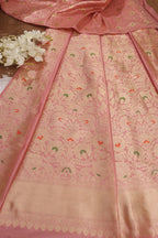 Pink Banarasi Pure Katan Silk Unstitched Lehenga Set - Luxurion World