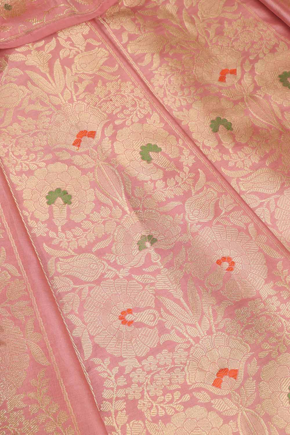 Pink Banarasi Pure Katan Silk Unstitched Lehenga Set - Luxurion World