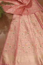 Pink Banarasi Pure Katan Silk Unstitched Lehenga Set - Luxurion World
