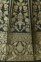Black Banarasi Pure Katan Silk Unstitched Lehenga Set - Luxurion World