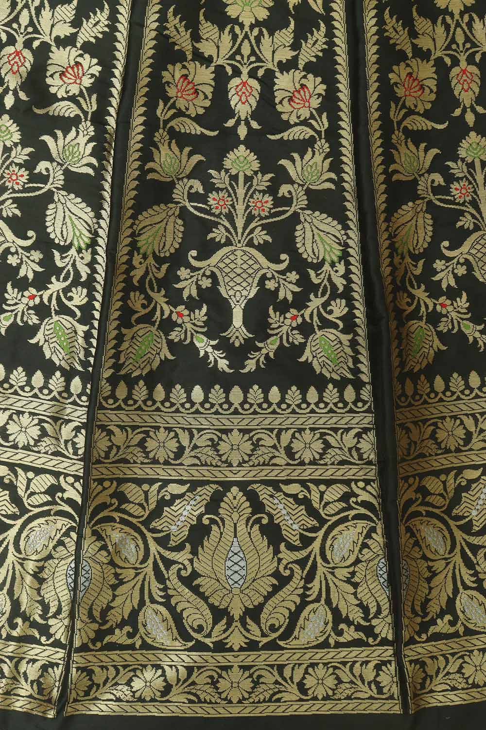 Black Banarasi Pure Katan Silk Unstitched Lehenga Set - Luxurion World