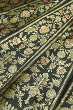 Black Banarasi Pure Katan Silk Unstitched Lehenga Set - Luxurion World