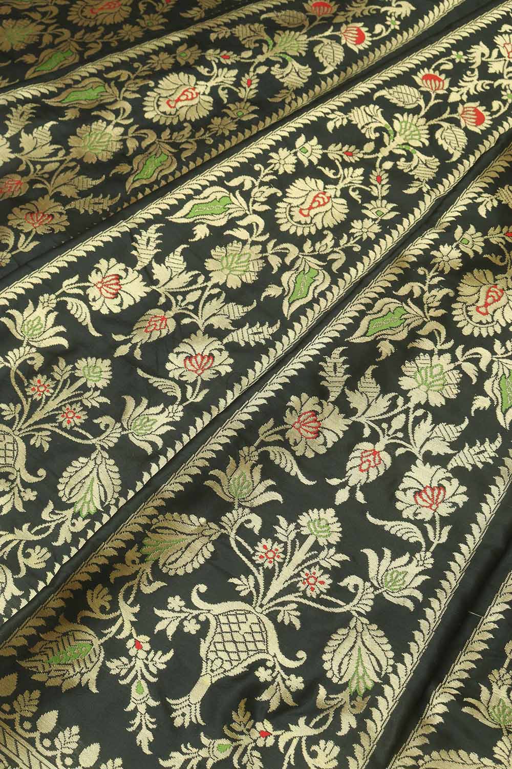 Black Banarasi Pure Katan Silk Unstitched Lehenga Set - Luxurion World