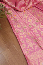 Pink Banarasi Pure Katan Silk Unstitched Lehenga Set - Luxurion World