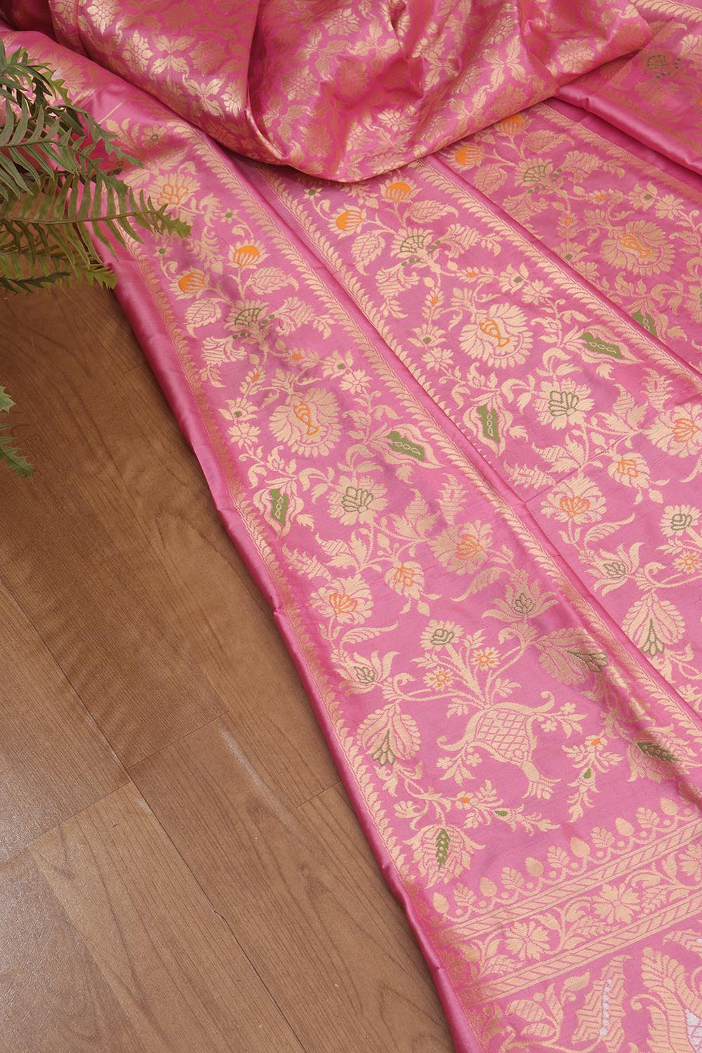 Pink Banarasi Pure Katan Silk Unstitched Lehenga Set - Luxurion World