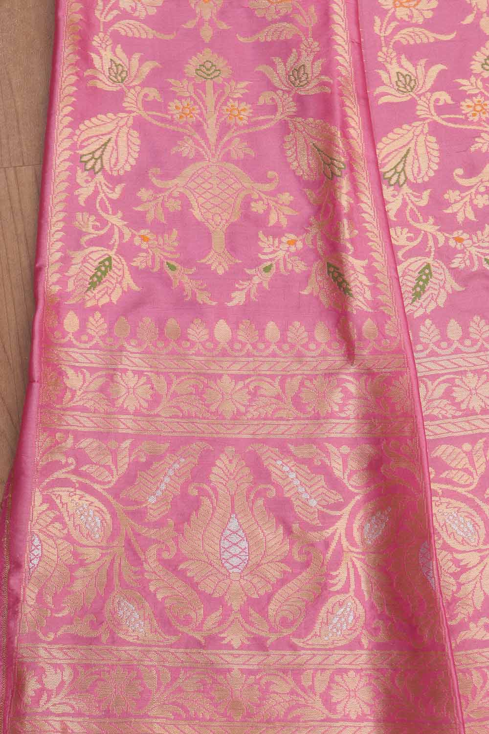 Pink Banarasi Pure Katan Silk Unstitched Lehenga Set - Luxurion World