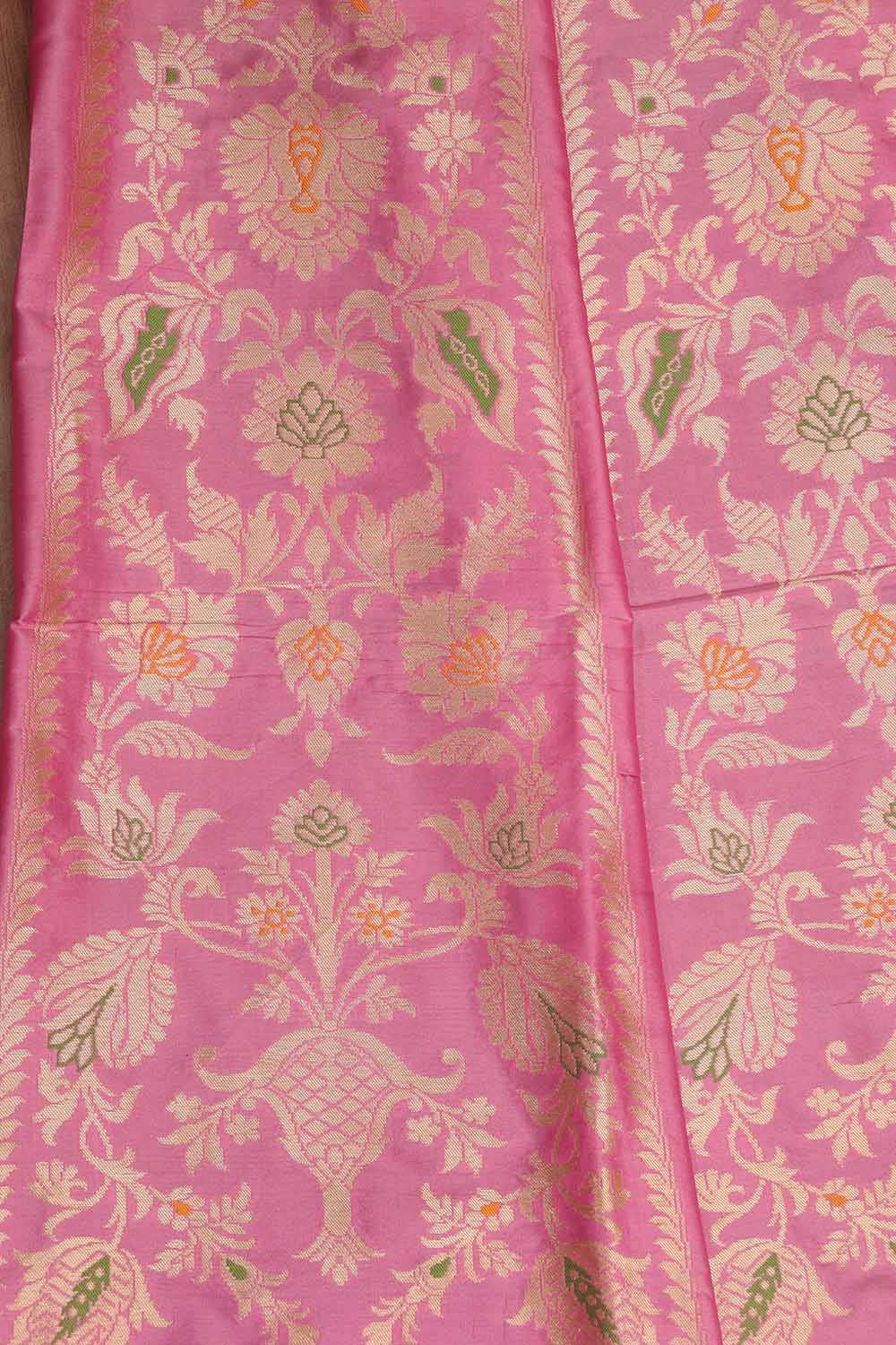 Pink Banarasi Pure Katan Silk Unstitched Lehenga Set - Luxurion World