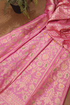 Pink Banarasi Pure Katan Silk Unstitched Lehenga Set - Luxurion World