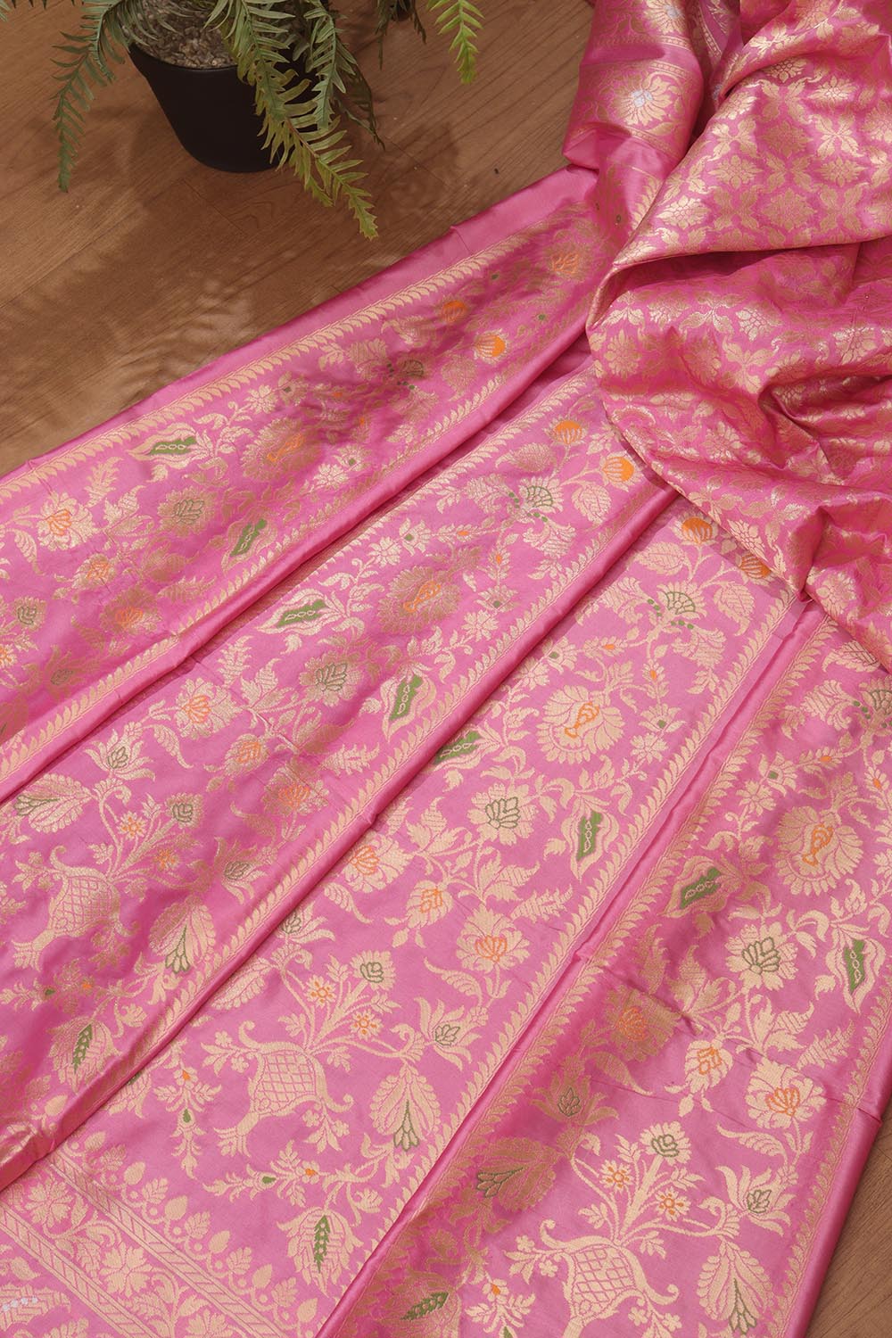Pink Banarasi Pure Katan Silk Unstitched Lehenga Set - Luxurion World