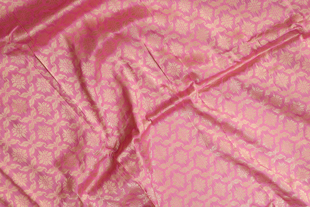 Pink Banarasi Pure Katan Silk Unstitched Lehenga Set - Luxurion World