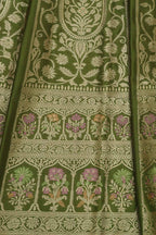 Green Banarasi Pure Katan Silk Unstitched Lehenga Set - Luxurion World