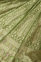 Green Banarasi Pure Katan Silk Unstitched Lehenga Set - Luxurion World