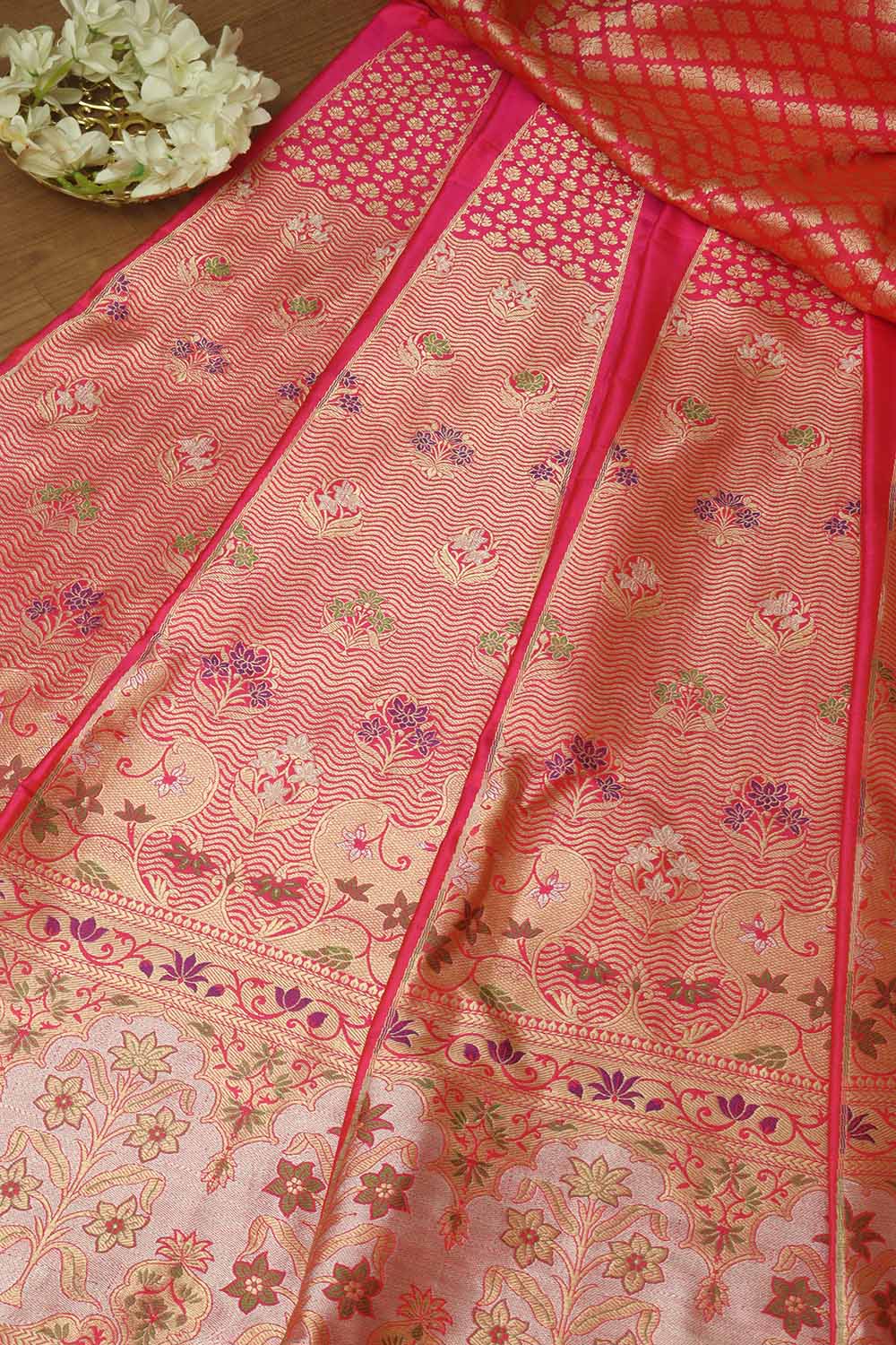 Pink Banarasi Pure Katan Silk Unstitched Lehenga Set - Luxurion World