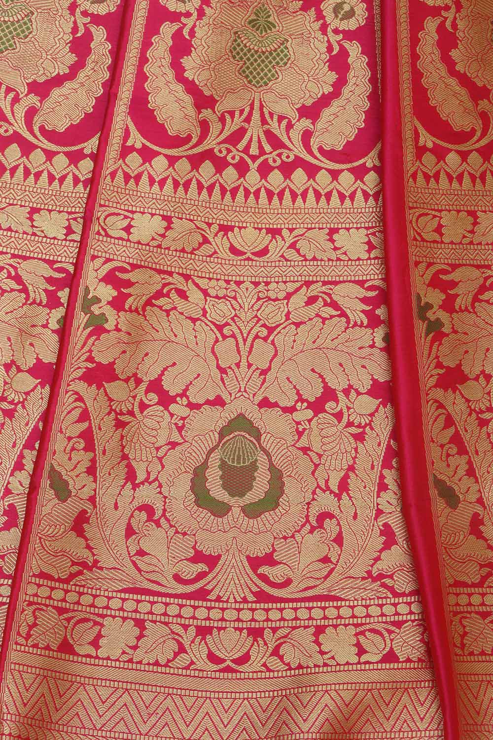 Pink Banarasi Pure Katan Silk Unstitched Lehenga Set - Luxurion World