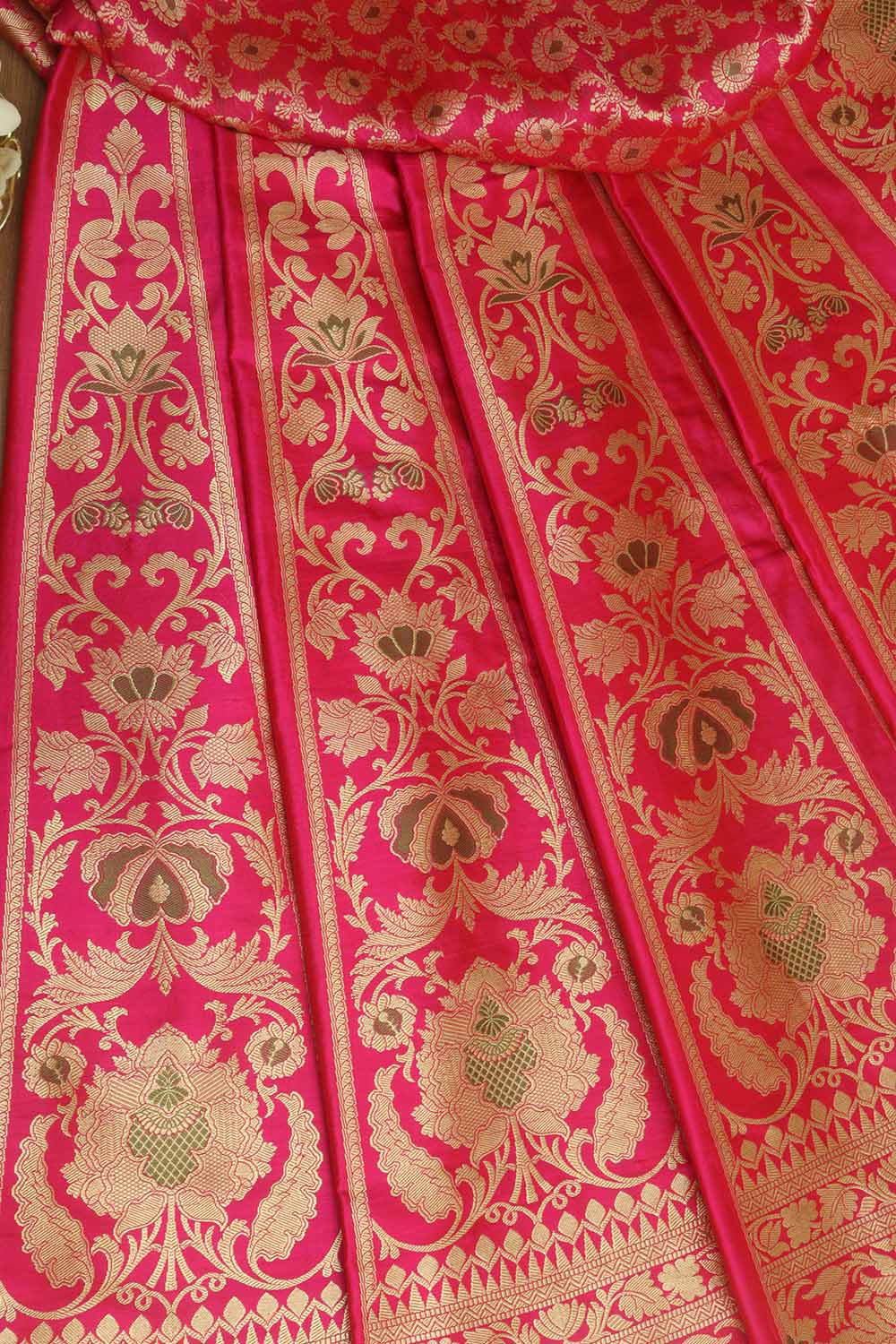 Pink Banarasi Pure Katan Silk Unstitched Lehenga Set - Luxurion World