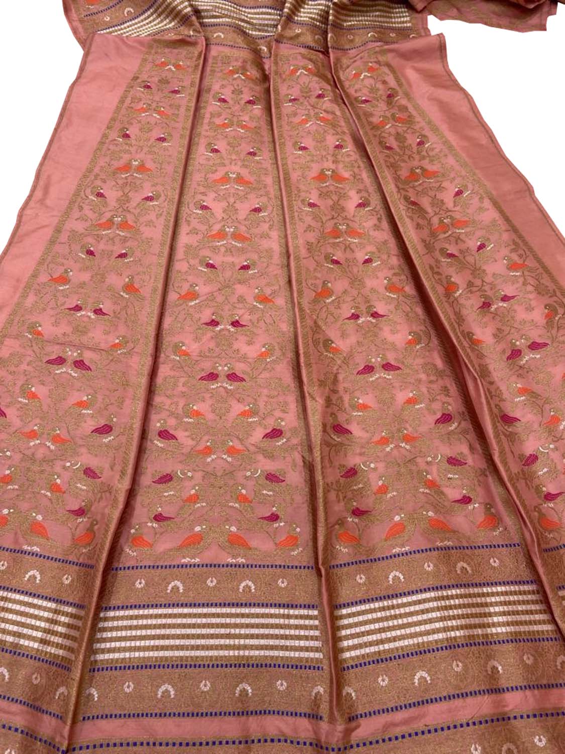 Elegant Peach Pure Silk Banarasi Lehenga Set - Luxurion World