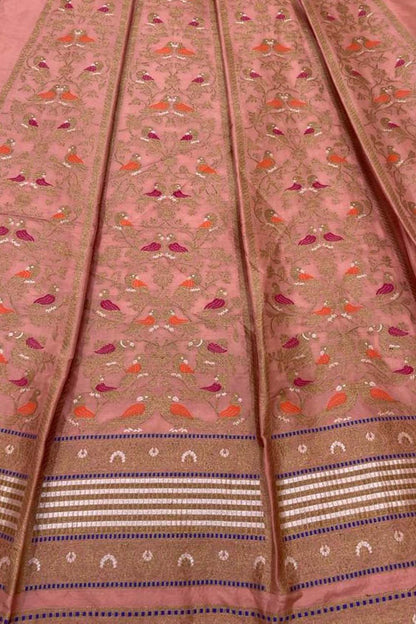 Elegant Peach Pure Silk Banarasi Lehenga Set - Luxurion World