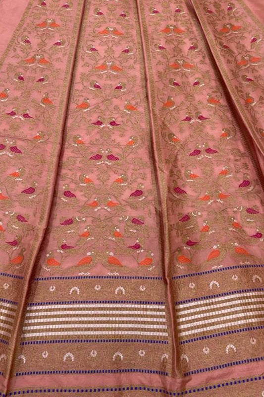 Elegant Peach Pure Silk Banarasi Lehenga Set - Luxurion World