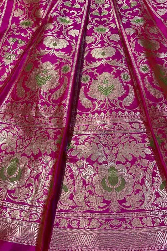 Exquisite Pink Banarasi Silk Lehenga Set - Luxurion World