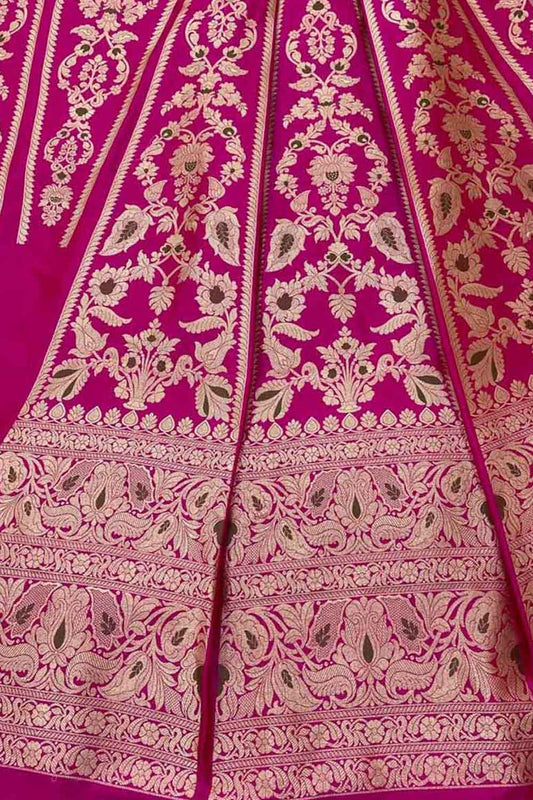 Exquisite Pink Banarasi Silk Lehenga Set - Luxurion World