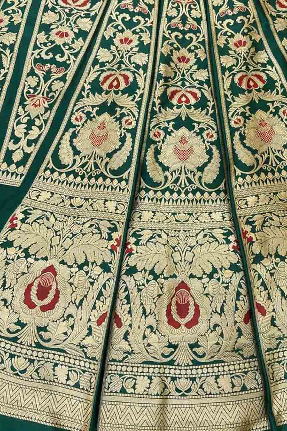 Green Banarasi Pure Katan Silk Lehenga Set - Luxurion World