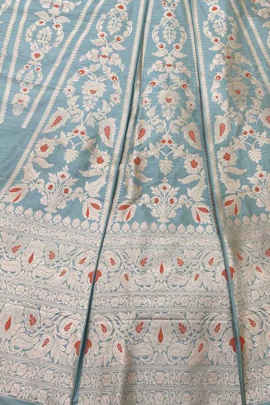 Elegant Grey Banarasi Silk Lehenga Set