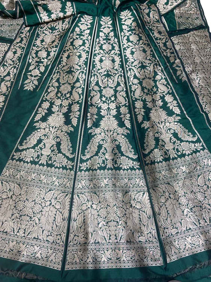 Green Banarasi Pure Katan Silk Lehenga Set - Luxurion World