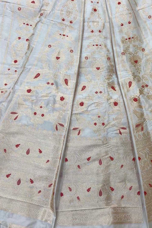 Elegant Off White Banarasi Silk Lehenga Set