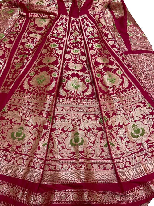 Exquisite Red Banarasi Silk Lehenga Set - Luxurion World