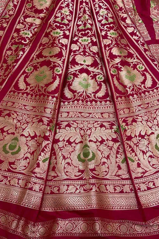 Exquisite Red Banarasi Silk Lehenga Set