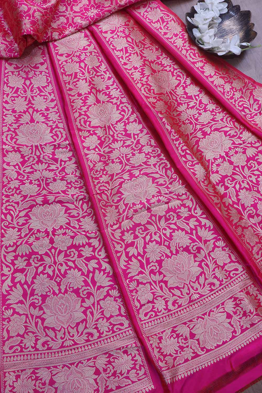 Exquisite Pink Banarasi Pure Katan Silk Unstitched Lehenga Set - Luxurion World