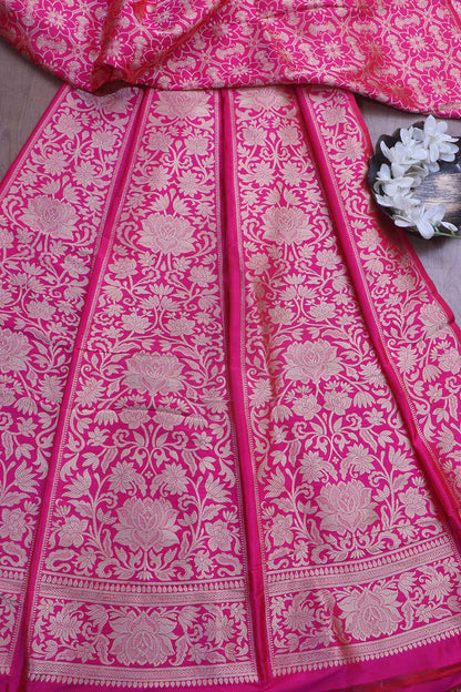 Exquisite Pink Banarasi Pure Katan Silk Unstitched Lehenga Set - Luxurion World