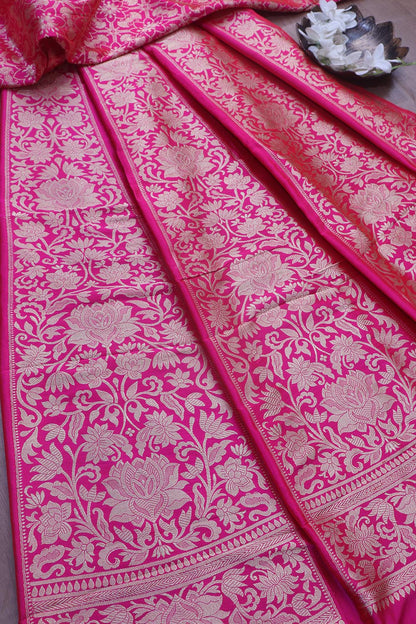 Exquisite Pink Banarasi Pure Katan Silk Unstitched Lehenga Set - Luxurion World