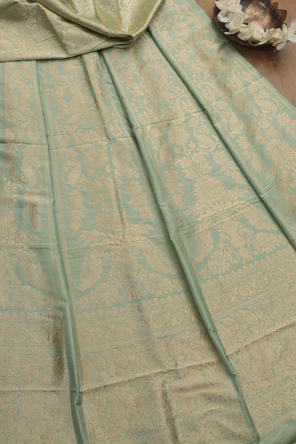 Pastel Banarasi Pure Katan Silk Unstitched Lehenga Set - Luxurion World