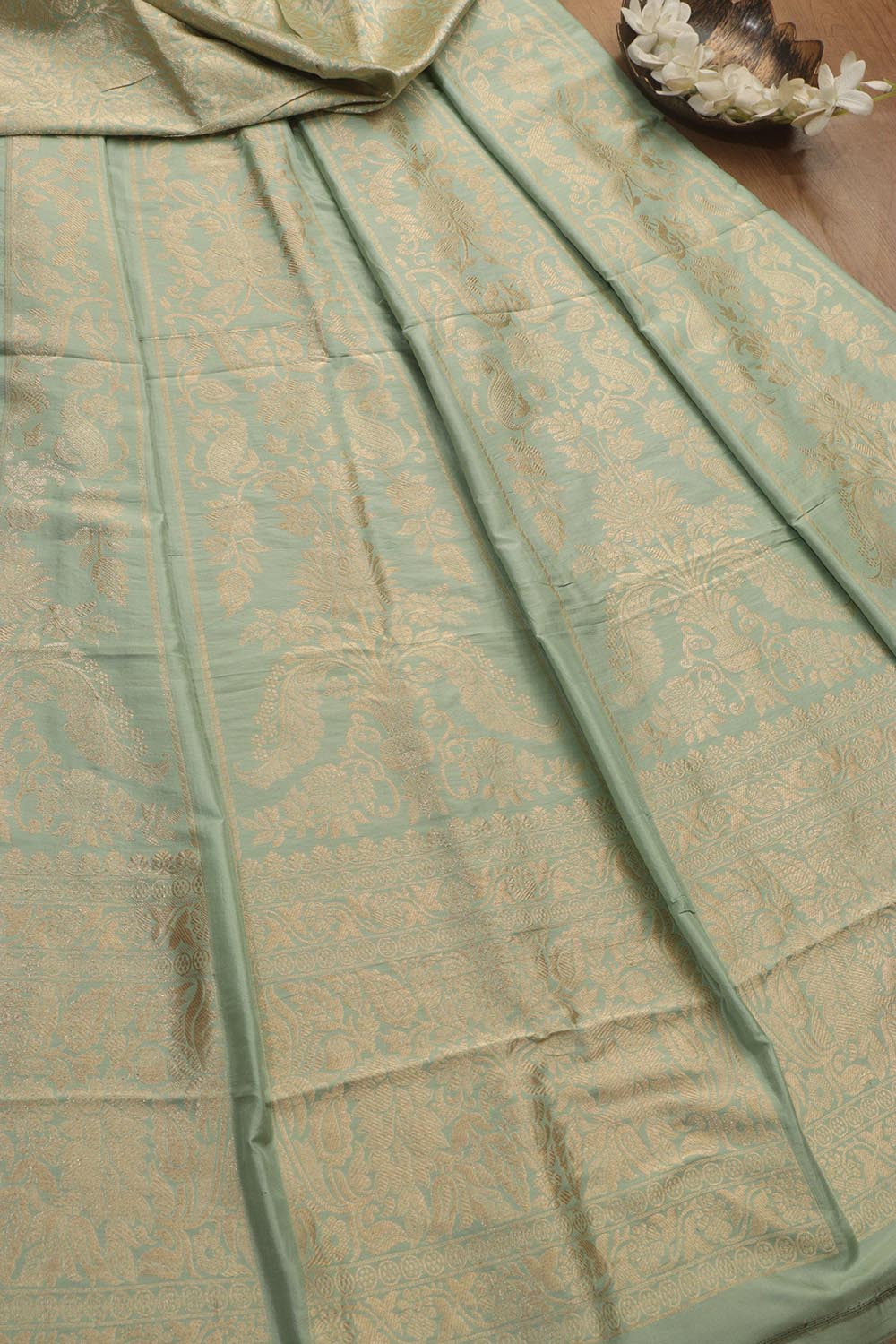 Pastel Banarasi Pure Katan Silk Unstitched Lehenga Set - Luxurion World