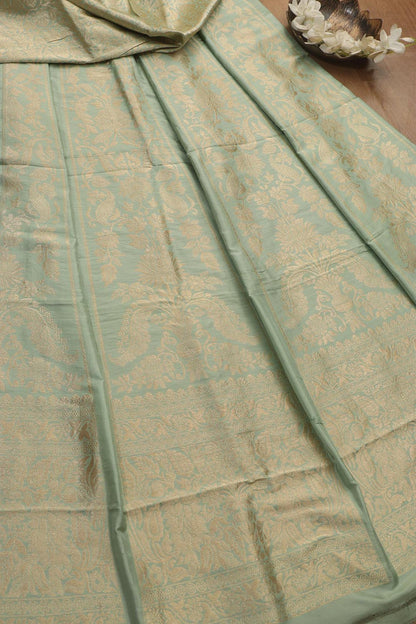 Pastel Banarasi Pure Katan Silk Unstitched Lehenga Set - Luxurion World