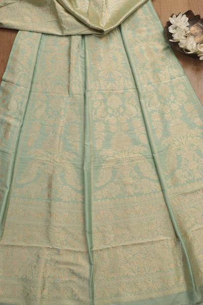 Pastel Banarasi Pure Katan Silk Unstitched Lehenga Set - Luxurion World