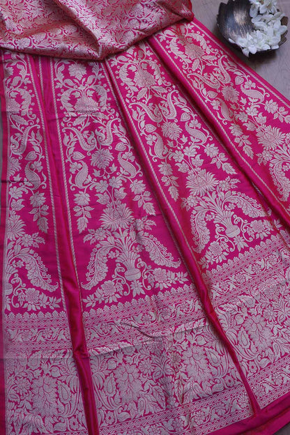 Exquisite Pink Banarasi Pure Katan Silk Unstitched Lehenga Set - Luxurion World