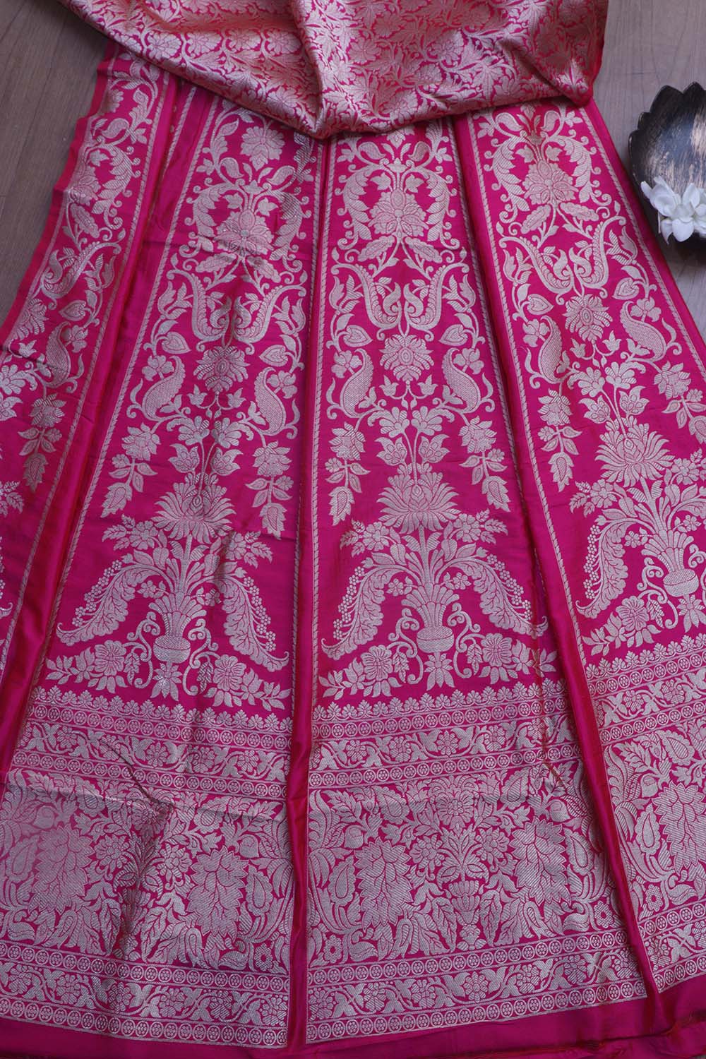 Exquisite Pink Banarasi Pure Katan Silk Unstitched Lehenga Set - Luxurion World