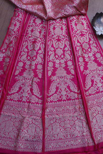 Exquisite Pink Banarasi Pure Katan Silk Unstitched Lehenga Set - Luxurion World