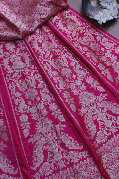 Exquisite Pink Banarasi Pure Katan Silk Unstitched Lehenga Set - Luxurion World