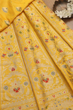 Yellow Banarasi Silk Unstitched Meenakari Lehenga Set - Luxurion World