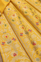 Yellow Banarasi Silk Unstitched Meenakari Lehenga Set - Luxurion World