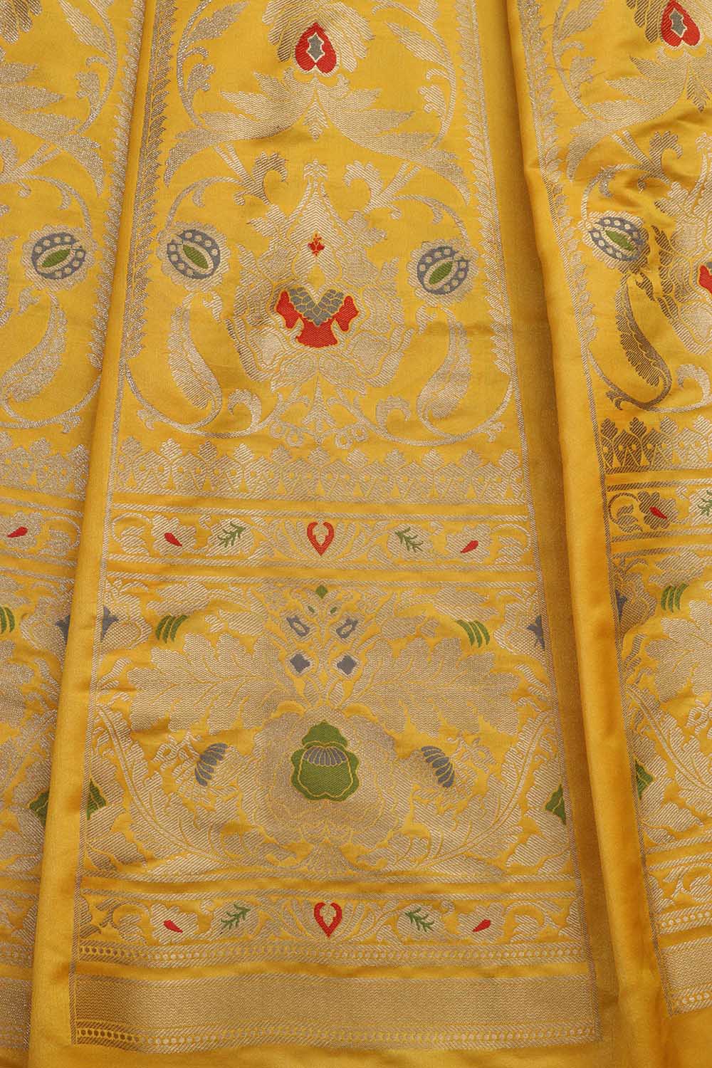 Yellow Banarasi Silk Unstitched Meenakari Lehenga Set - Luxurion World