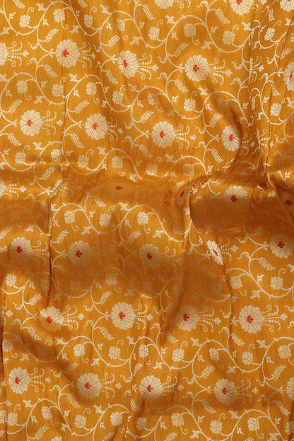 Yellow Banarasi Pure Katan Silk Unstitched Lehenga - Luxurion World