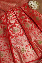 Exquisite Red Banarasi Pure Katan Silk Unstitched Lehenga - Luxurion World